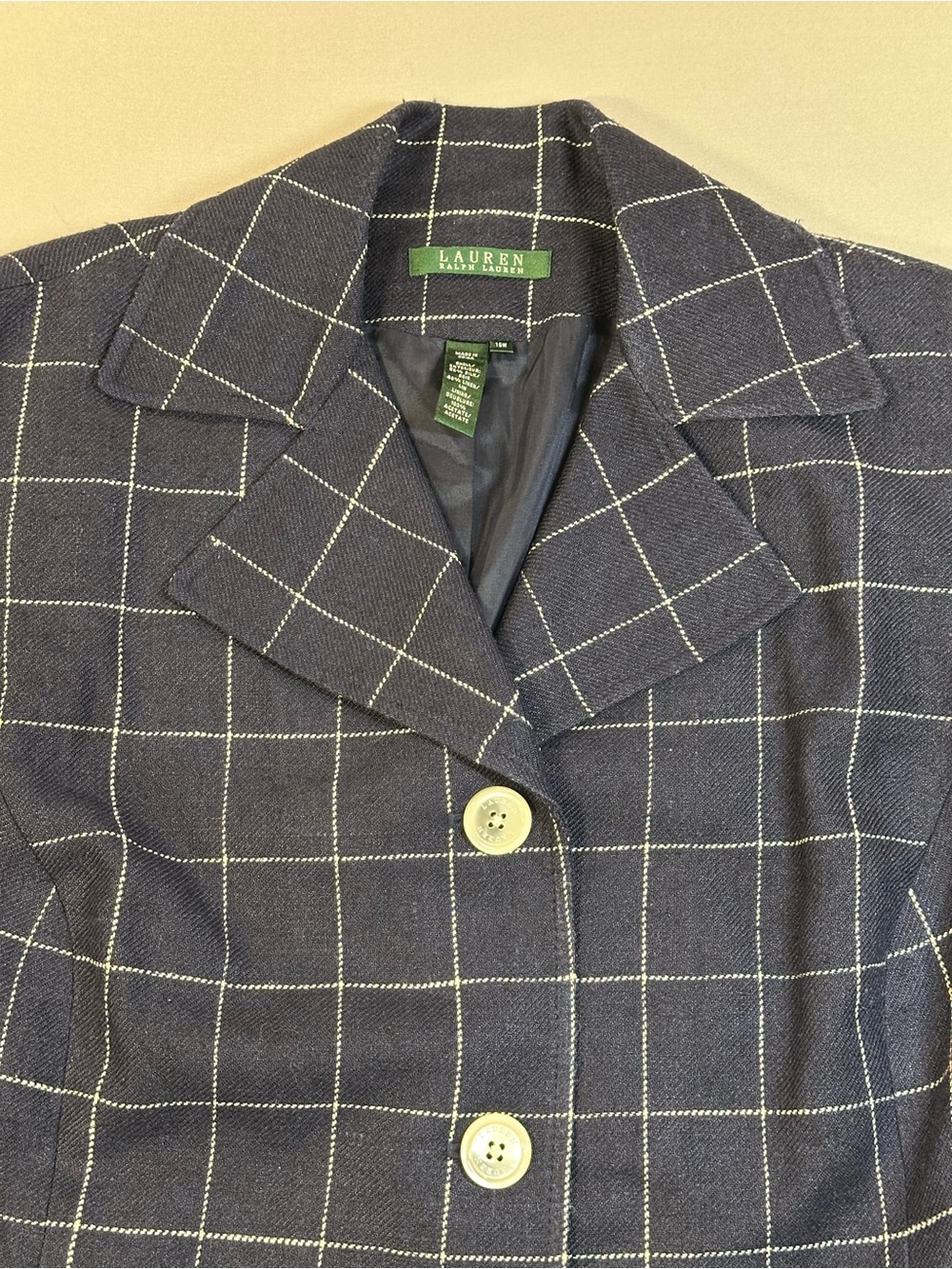 Lauren Ralph Lauren Silk-Linen Blazer, Windowpane Navy - Womens 16W
